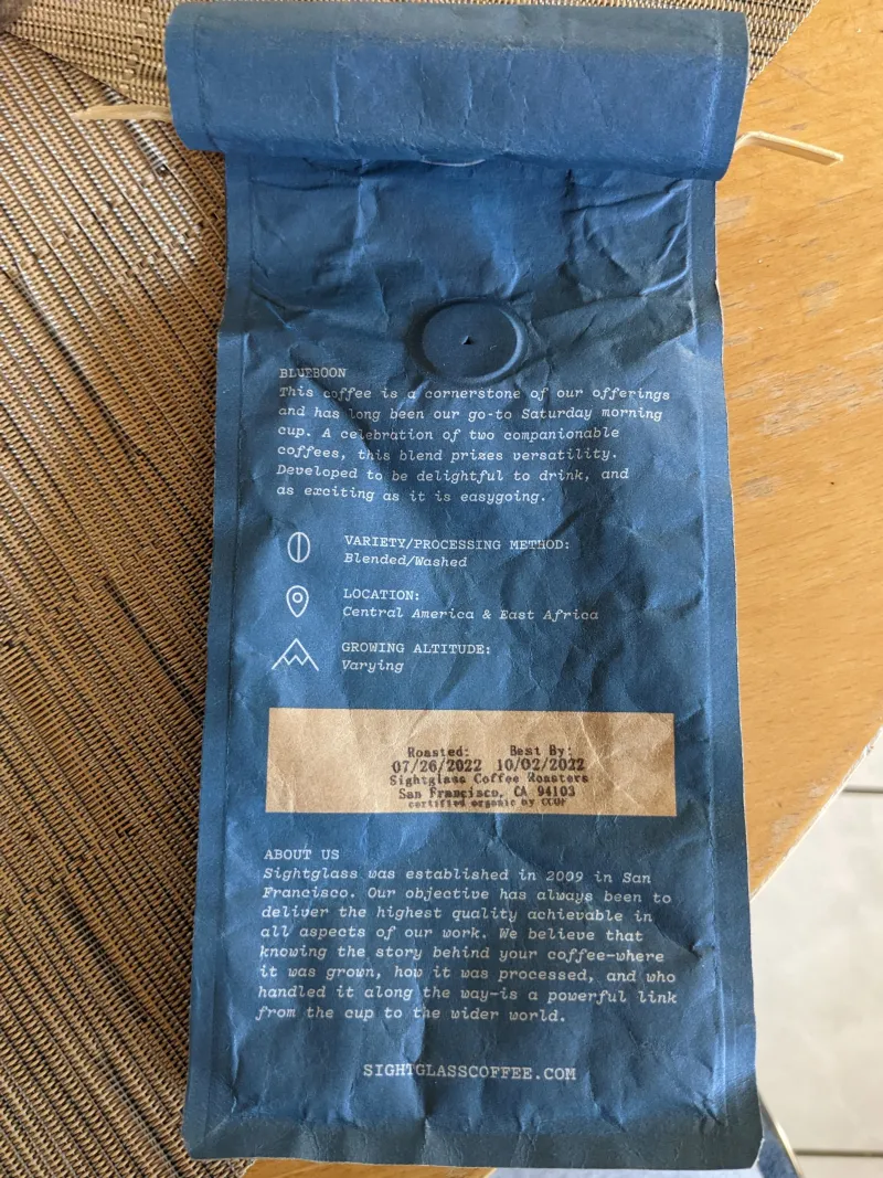 Blueboon Coffee Bag Back