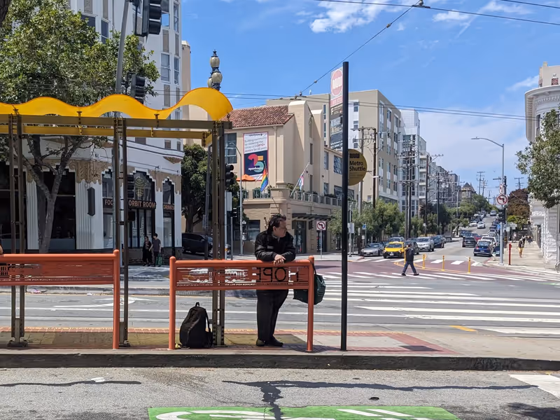 security guard waits for the bus