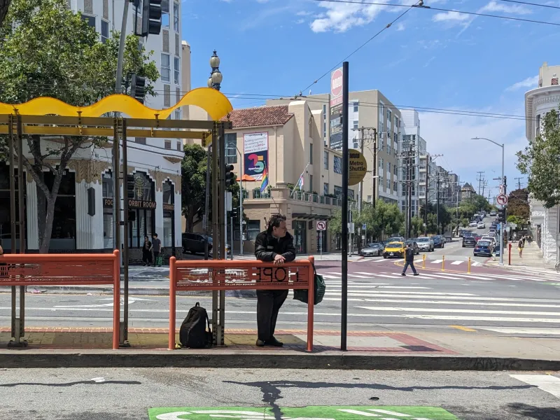 security guard waits for the bus